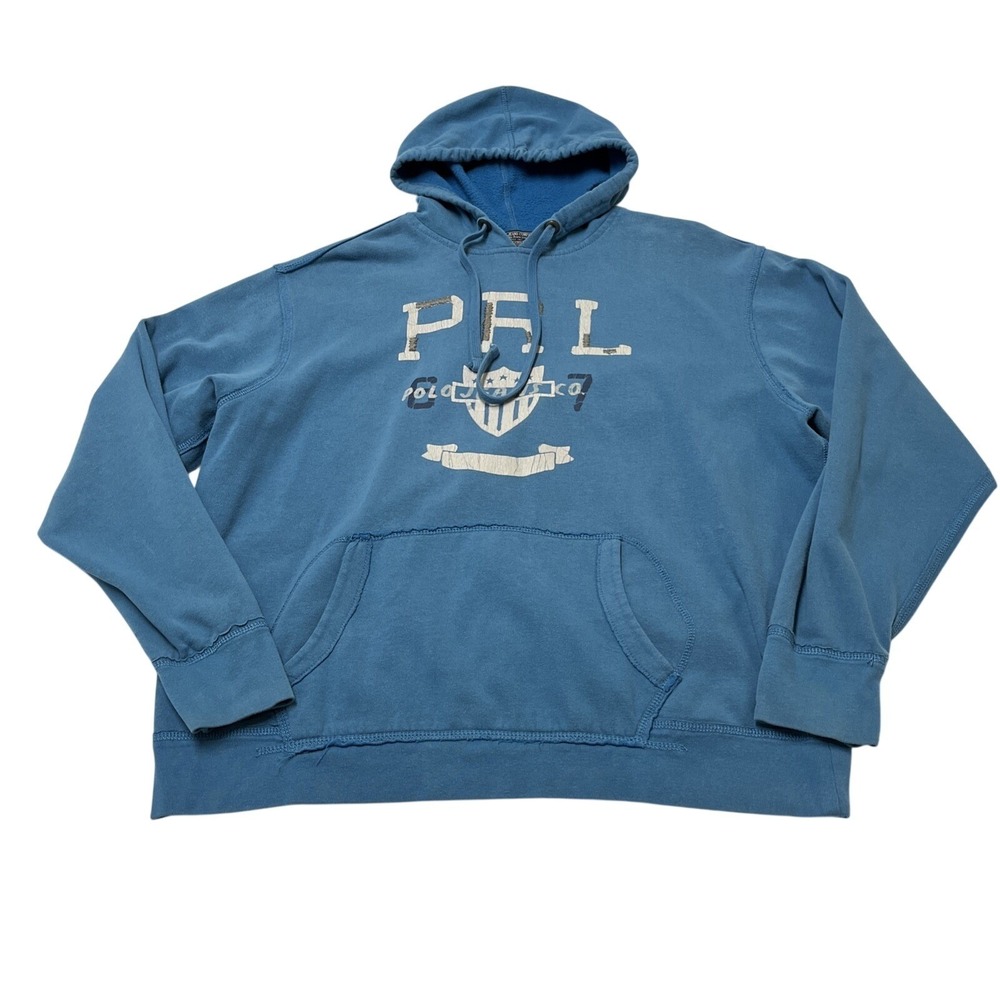 Vintage Polo Jeans‎ Co Hoodie Sweatshirt Blue Distressed Size XL Y2K 90s Casual
